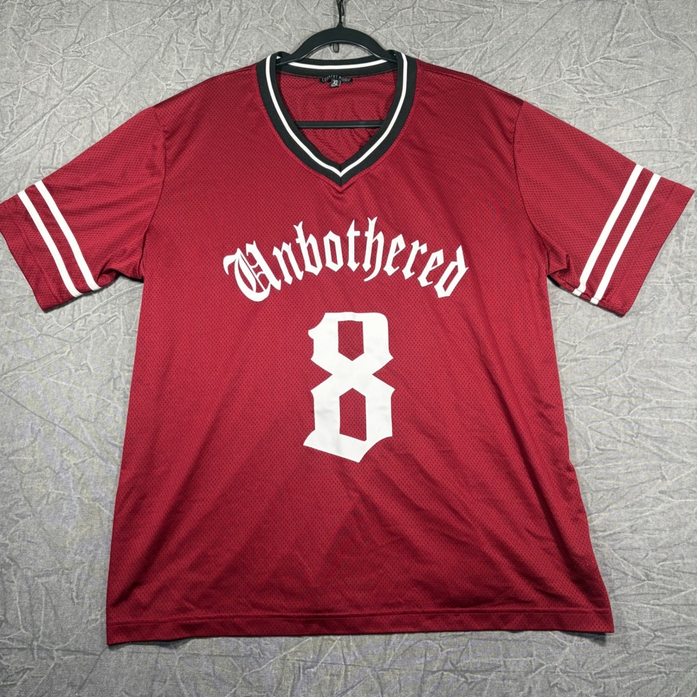 Current Mood Jersey Women XL Red Unbothered Mesh V-Neck Athletic Streetwear